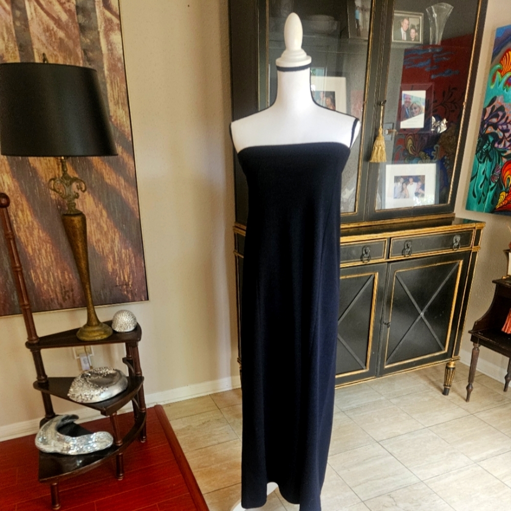 St. John Black Strapless Gown Long Sleeve